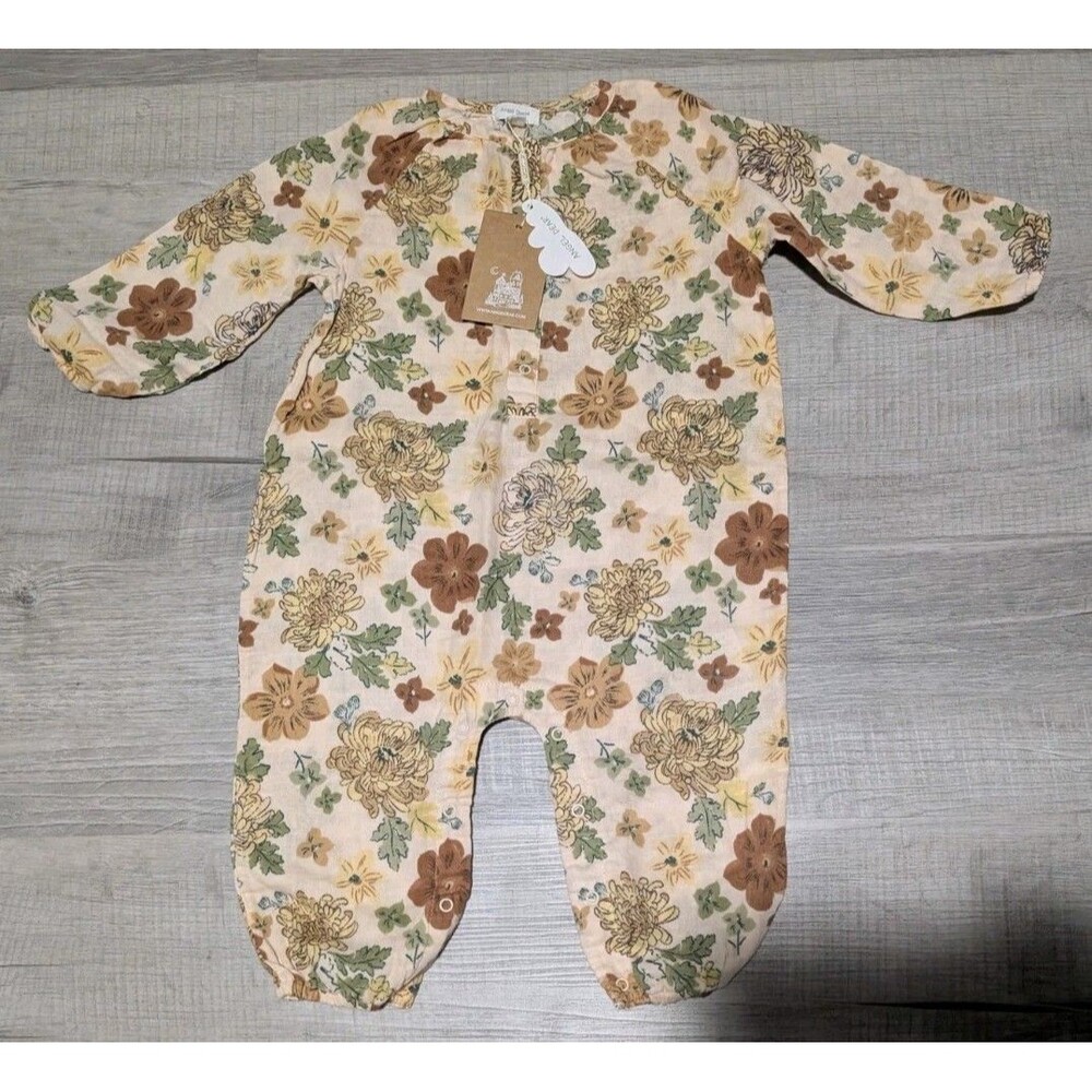 Angel Dear Floral Romper Girls Baby Size 12-18 Months Brown NWT New